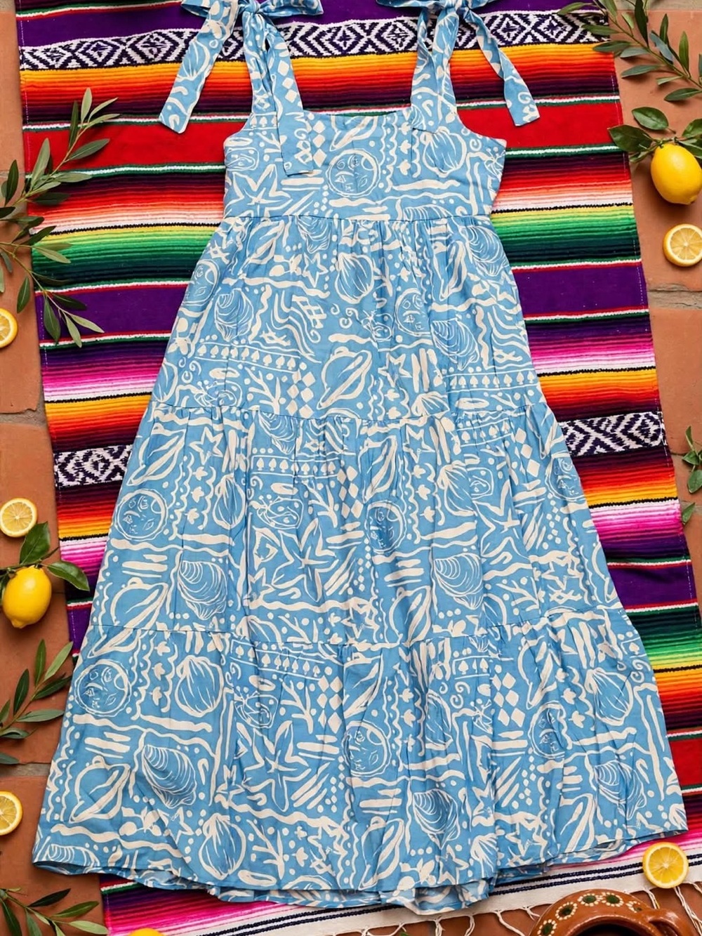 Blue & White Tie-Shoulder Dress